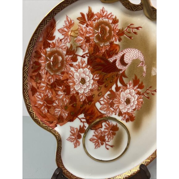 Vintage Japanese Imari Hand-Painted Porcelain Dish With Peacock & Floral Motif - Picture 4 of 11